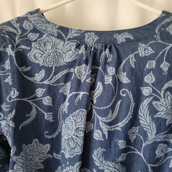 Isaac Mizrahi Sz 10 Dress Cottagecore Floral Blue Tie front slit sleeves lace up - Picture 11 of 13